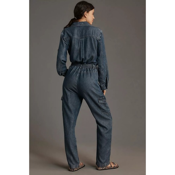 NWT Anthro Cloth & Stone Denim Utility Jumpsuit Belted Cargo Pockets XL $188 - Picture 3 of 11